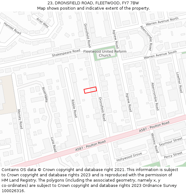 23, DRONSFIELD ROAD, FLEETWOOD, FY7 7BW: Location map and indicative extent of plot