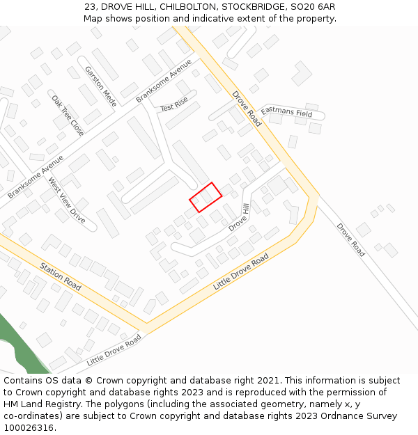 23, DROVE HILL, CHILBOLTON, STOCKBRIDGE, SO20 6AR: Location map and indicative extent of plot