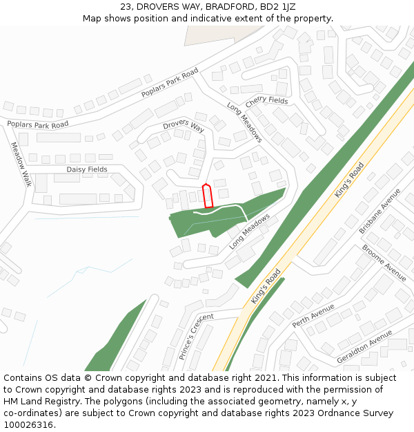 23, DROVERS WAY, BRADFORD, BD2 1JZ: Location map and indicative extent of plot