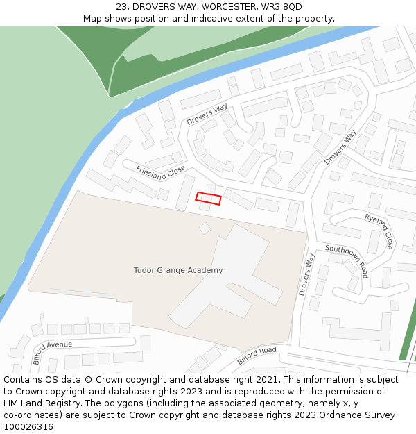 23, DROVERS WAY, WORCESTER, WR3 8QD: Location map and indicative extent of plot