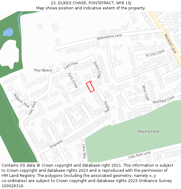 23, DUKES CHASE, PONTEFRACT, WF8 1SJ: Location map and indicative extent of plot