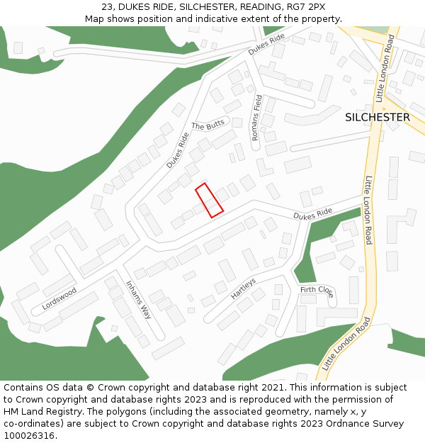 23, DUKES RIDE, SILCHESTER, READING, RG7 2PX: Location map and indicative extent of plot