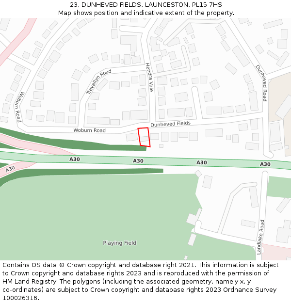 23, DUNHEVED FIELDS, LAUNCESTON, PL15 7HS: Location map and indicative extent of plot