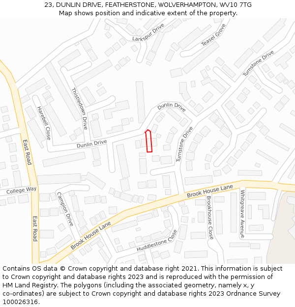 23, DUNLIN DRIVE, FEATHERSTONE, WOLVERHAMPTON, WV10 7TG: Location map and indicative extent of plot
