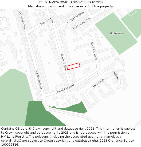 23, DUNMOW ROAD, ANDOVER, SP10 2DQ: Location map and indicative extent of plot