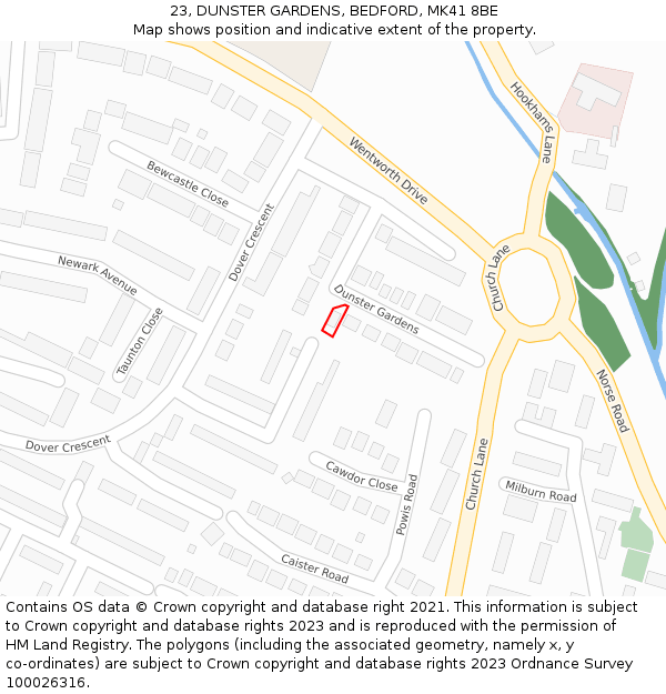 23, DUNSTER GARDENS, BEDFORD, MK41 8BE: Location map and indicative extent of plot