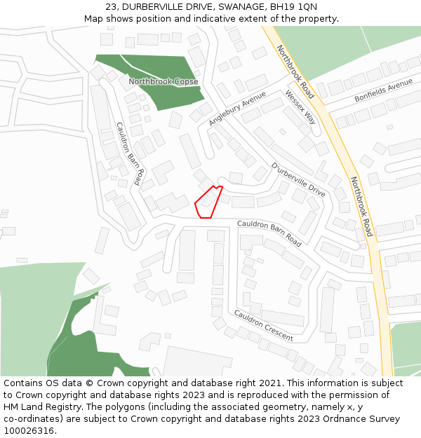 23, DURBERVILLE DRIVE, SWANAGE, BH19 1QN: Location map and indicative extent of plot