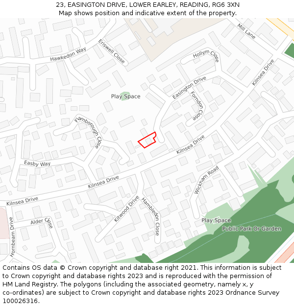 23, EASINGTON DRIVE, LOWER EARLEY, READING, RG6 3XN: Location map and indicative extent of plot