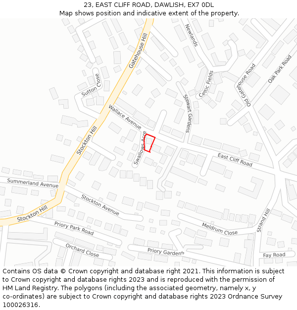 23, EAST CLIFF ROAD, DAWLISH, EX7 0DL: Location map and indicative extent of plot