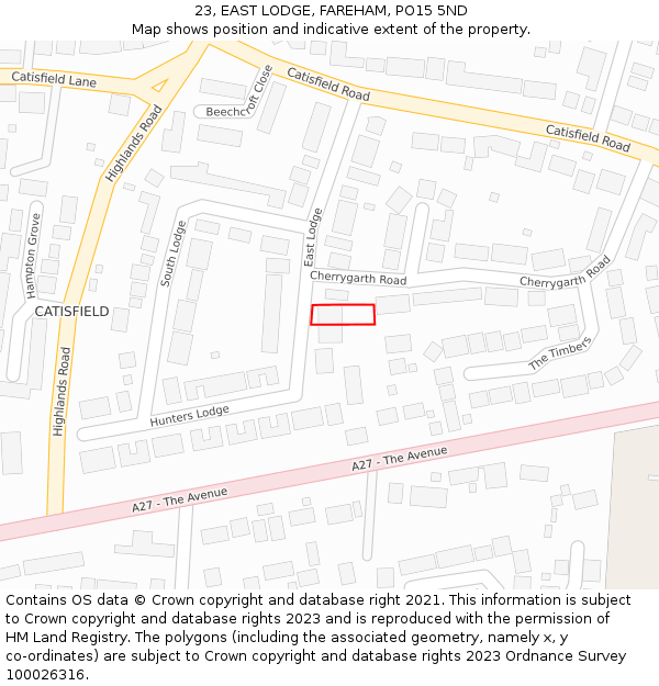 23, EAST LODGE, FAREHAM, PO15 5ND: Location map and indicative extent of plot