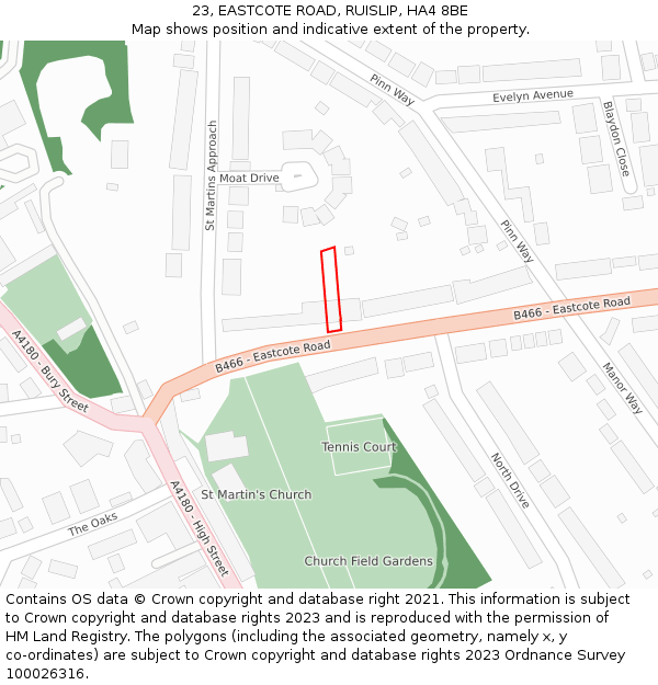 23, EASTCOTE ROAD, RUISLIP, HA4 8BE: Location map and indicative extent of plot