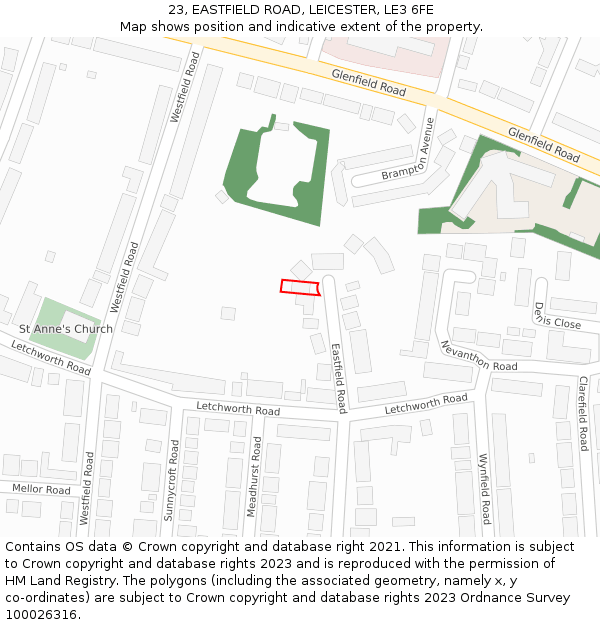 23, EASTFIELD ROAD, LEICESTER, LE3 6FE: Location map and indicative extent of plot