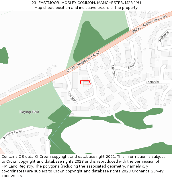 23, EASTMOOR, MOSLEY COMMON, MANCHESTER, M28 1YU: Location map and indicative extent of plot