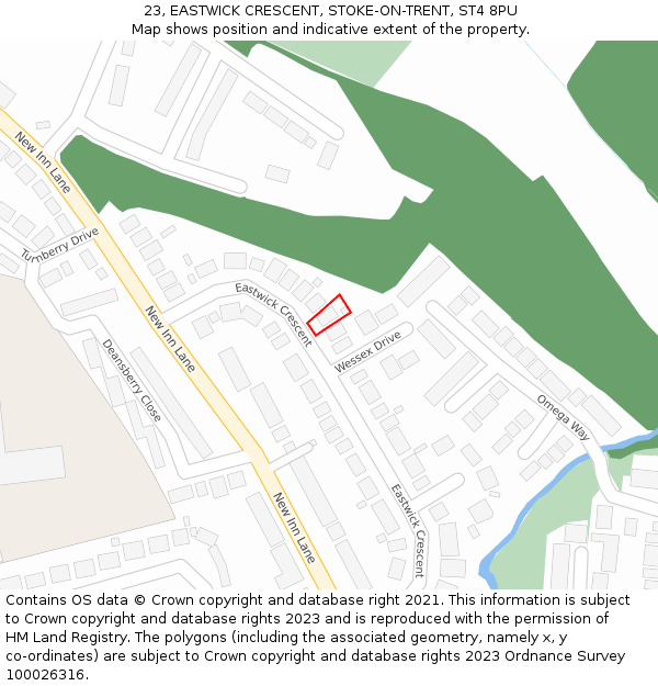 23, EASTWICK CRESCENT, STOKE-ON-TRENT, ST4 8PU: Location map and indicative extent of plot