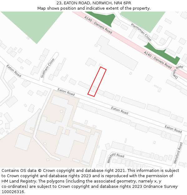 23, EATON ROAD, NORWICH, NR4 6PR: Location map and indicative extent of plot