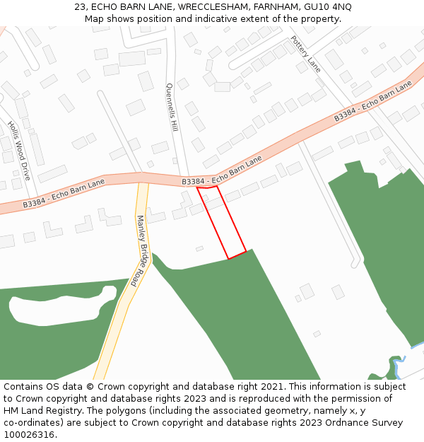 23, ECHO BARN LANE, WRECCLESHAM, FARNHAM, GU10 4NQ: Location map and indicative extent of plot