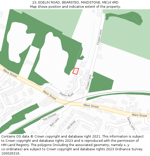 23, EDELIN ROAD, BEARSTED, MAIDSTONE, ME14 4RD: Location map and indicative extent of plot