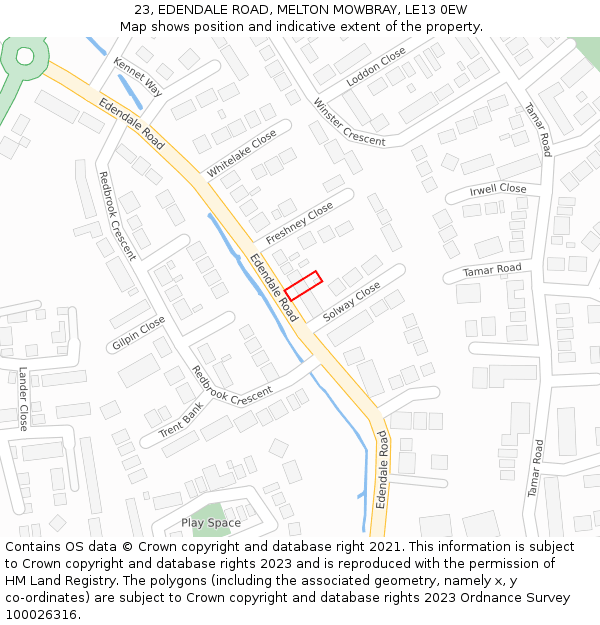 23, EDENDALE ROAD, MELTON MOWBRAY, LE13 0EW: Location map and indicative extent of plot