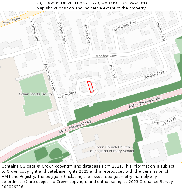 23, EDGARS DRIVE, FEARNHEAD, WARRINGTON, WA2 0YB: Location map and indicative extent of plot