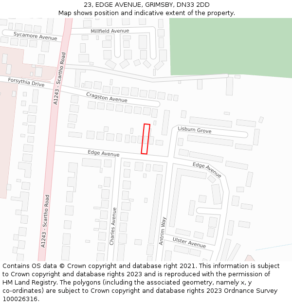 23, EDGE AVENUE, GRIMSBY, DN33 2DD: Location map and indicative extent of plot