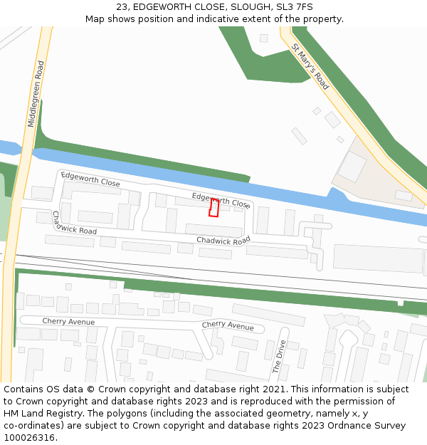 23, EDGEWORTH CLOSE, SLOUGH, SL3 7FS: Location map and indicative extent of plot