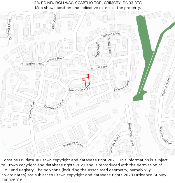 23, EDINBURGH WAY, SCARTHO TOP, GRIMSBY, DN33 3TG: Location map and indicative extent of plot