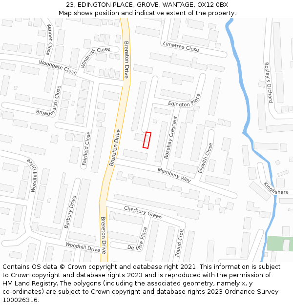 23, EDINGTON PLACE, GROVE, WANTAGE, OX12 0BX: Location map and indicative extent of plot