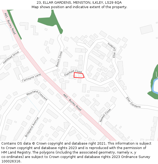 23, ELLAR GARDENS, MENSTON, ILKLEY, LS29 6QA: Location map and indicative extent of plot