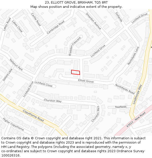 23, ELLIOTT GROVE, BRIXHAM, TQ5 8RT: Location map and indicative extent of plot