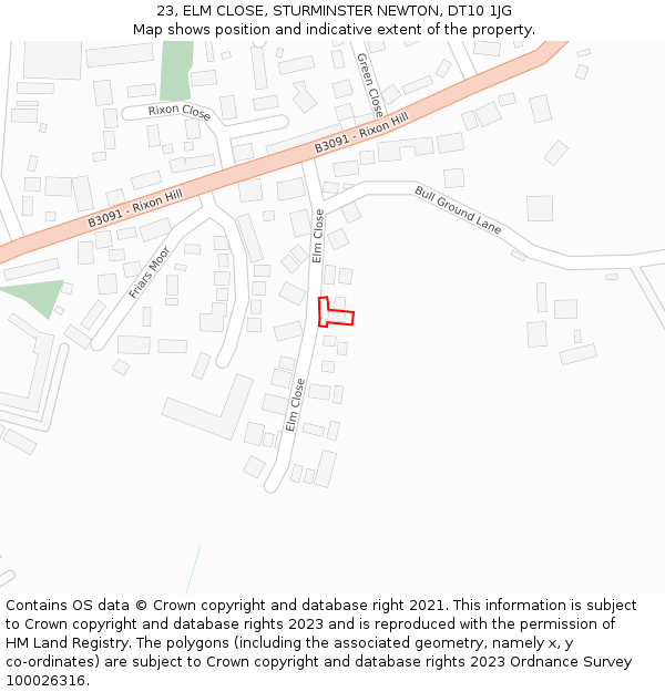 23, ELM CLOSE, STURMINSTER NEWTON, DT10 1JG: Location map and indicative extent of plot