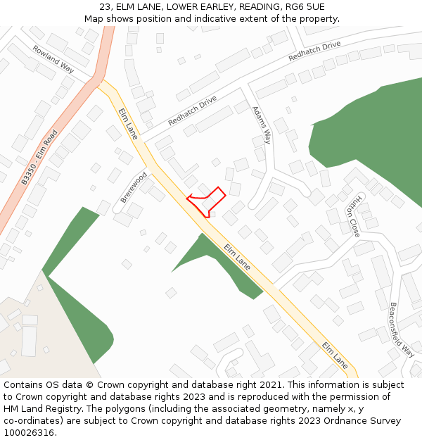 23, ELM LANE, LOWER EARLEY, READING, RG6 5UE: Location map and indicative extent of plot