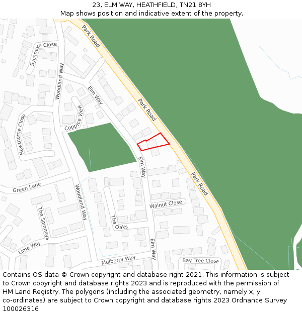 23, ELM WAY, HEATHFIELD, TN21 8YH: Location map and indicative extent of plot