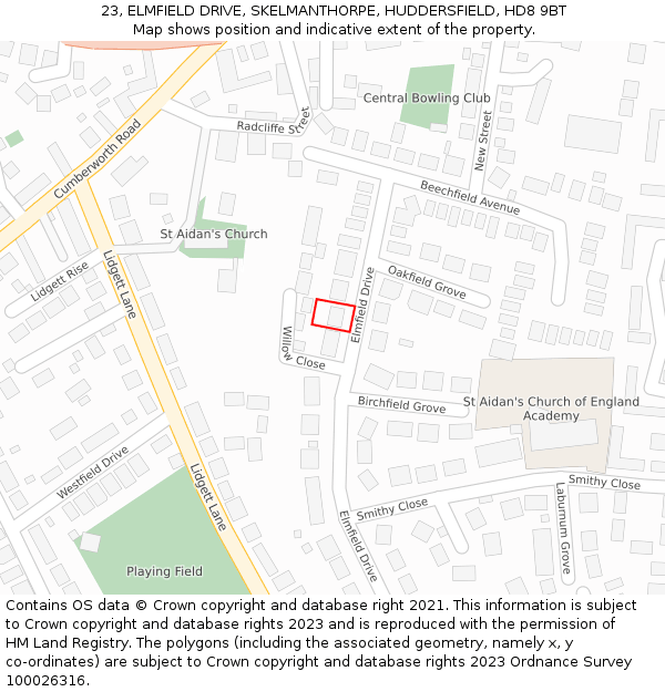 23, ELMFIELD DRIVE, SKELMANTHORPE, HUDDERSFIELD, HD8 9BT: Location map and indicative extent of plot