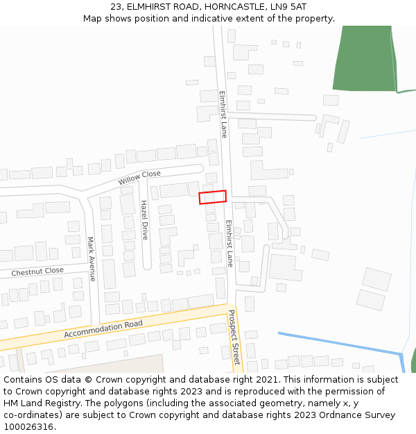 23, ELMHIRST ROAD, HORNCASTLE, LN9 5AT: Location map and indicative extent of plot