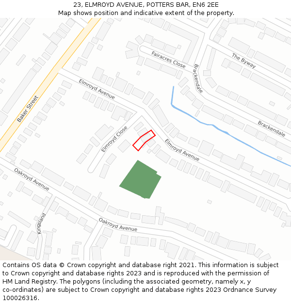 23, ELMROYD AVENUE, POTTERS BAR, EN6 2EE: Location map and indicative extent of plot