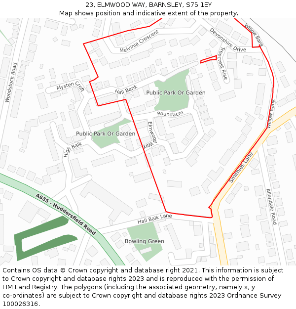 23, ELMWOOD WAY, BARNSLEY, S75 1EY: Location map and indicative extent of plot