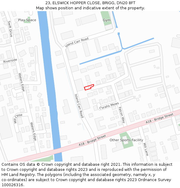 23, ELSWICK HOPPER CLOSE, BRIGG, DN20 8FT: Location map and indicative extent of plot
