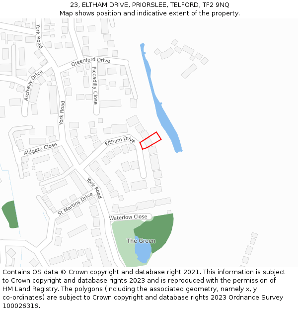 23, ELTHAM DRIVE, PRIORSLEE, TELFORD, TF2 9NQ: Location map and indicative extent of plot