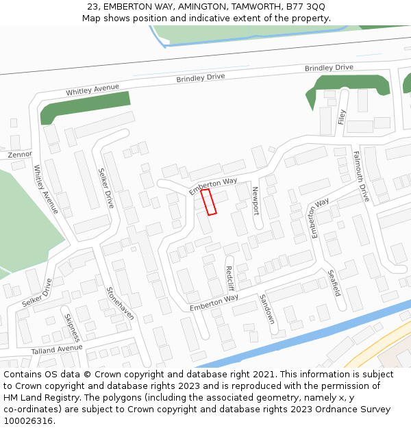 23, EMBERTON WAY, AMINGTON, TAMWORTH, B77 3QQ: Location map and indicative extent of plot