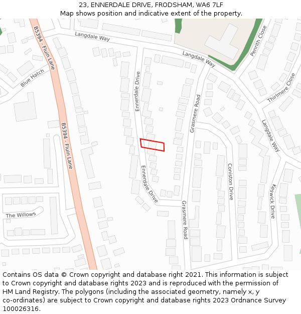 23, ENNERDALE DRIVE, FRODSHAM, WA6 7LF: Location map and indicative extent of plot