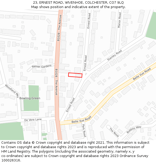 23, ERNEST ROAD, WIVENHOE, COLCHESTER, CO7 9LQ: Location map and indicative extent of plot