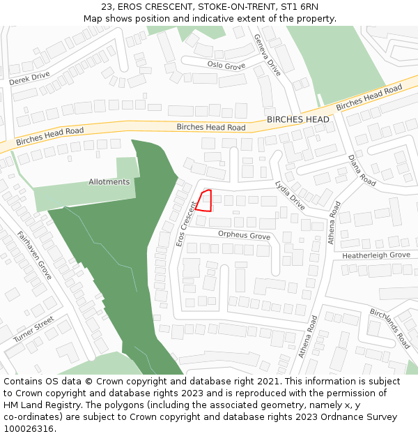 23, EROS CRESCENT, STOKE-ON-TRENT, ST1 6RN: Location map and indicative extent of plot