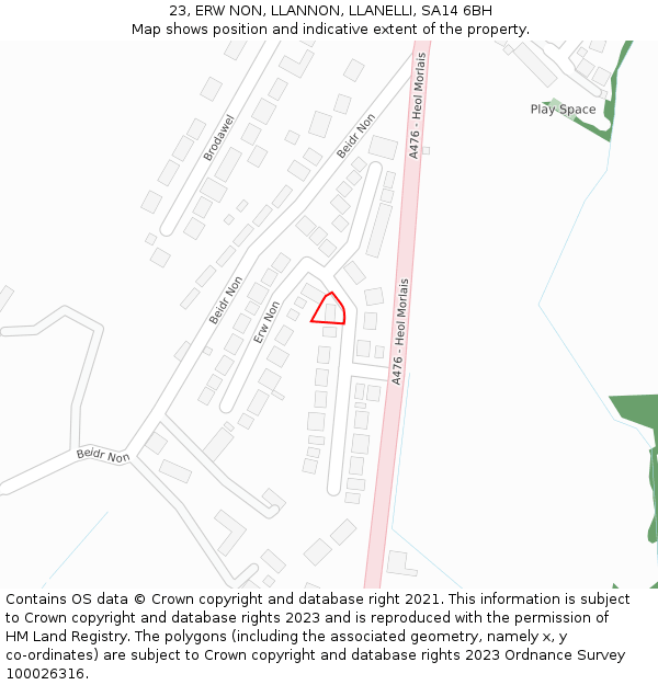 23, ERW NON, LLANNON, LLANELLI, SA14 6BH: Location map and indicative extent of plot