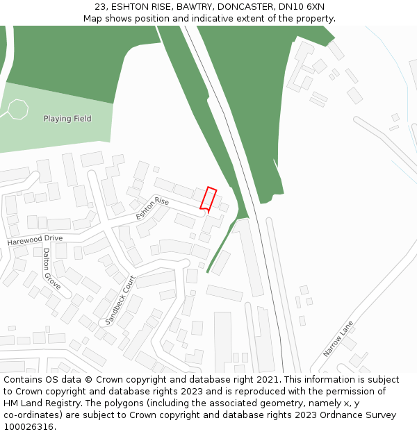 23, ESHTON RISE, BAWTRY, DONCASTER, DN10 6XN: Location map and indicative extent of plot