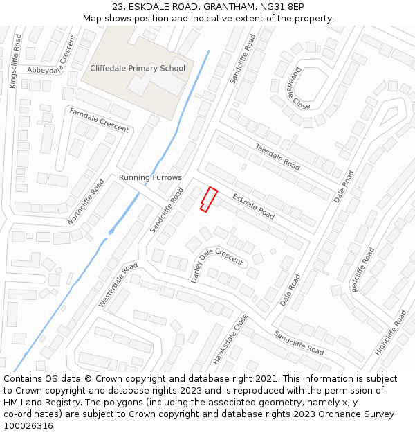 23, ESKDALE ROAD, GRANTHAM, NG31 8EP: Location map and indicative extent of plot