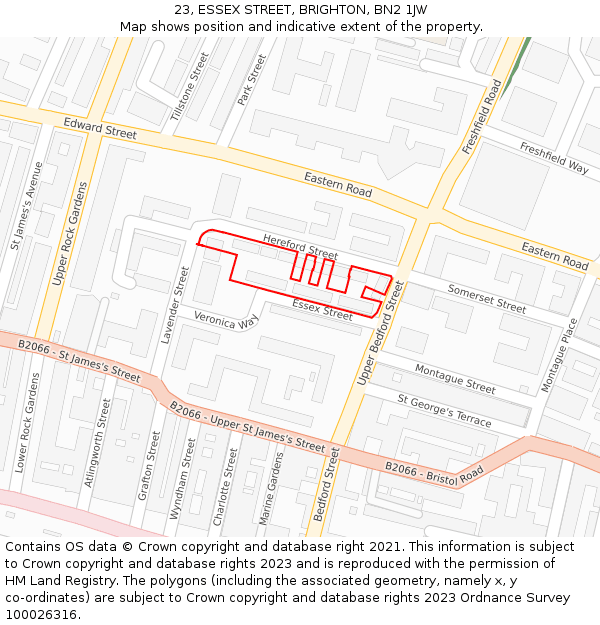 23, ESSEX STREET, BRIGHTON, BN2 1JW: Location map and indicative extent of plot