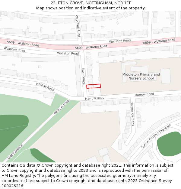 23, ETON GROVE, NOTTINGHAM, NG8 1FT: Location map and indicative extent of plot