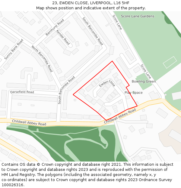 23, EWDEN CLOSE, LIVERPOOL, L16 5HF: Location map and indicative extent of plot