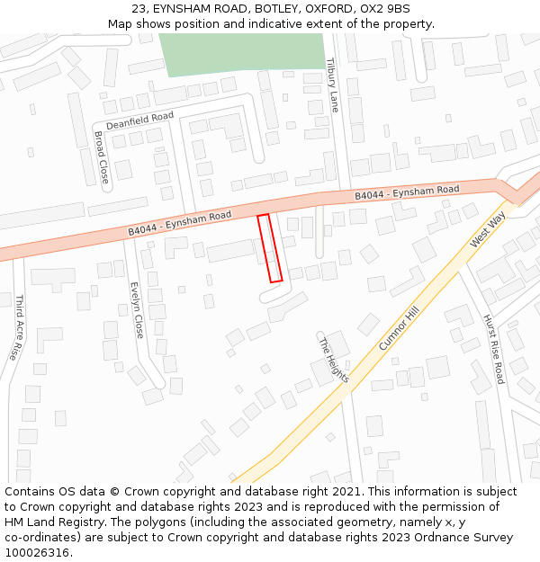 23, EYNSHAM ROAD, BOTLEY, OXFORD, OX2 9BS: Location map and indicative extent of plot