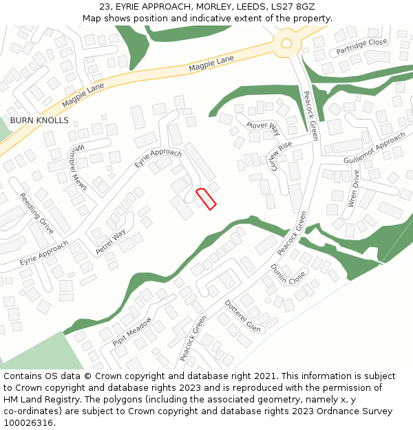 23, EYRIE APPROACH, MORLEY, LEEDS, LS27 8GZ: Location map and indicative extent of plot